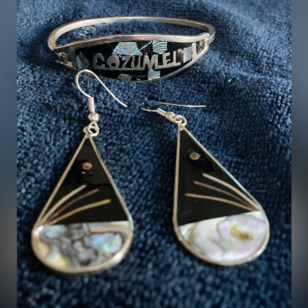 Estate auction Alpaca Mexico Set 925 Cozumel Bracelet & Abalone Earrings